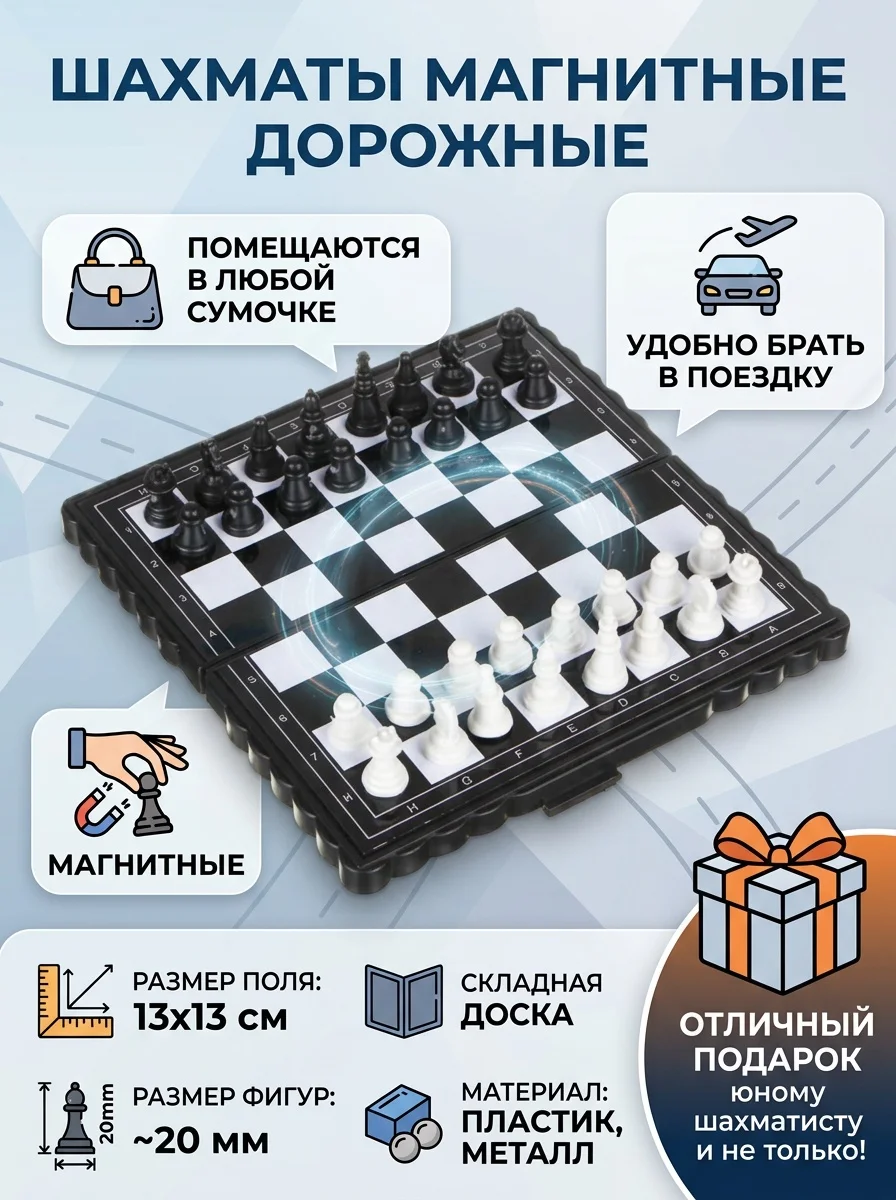 Шахматы магнитные дорожные 13х13см