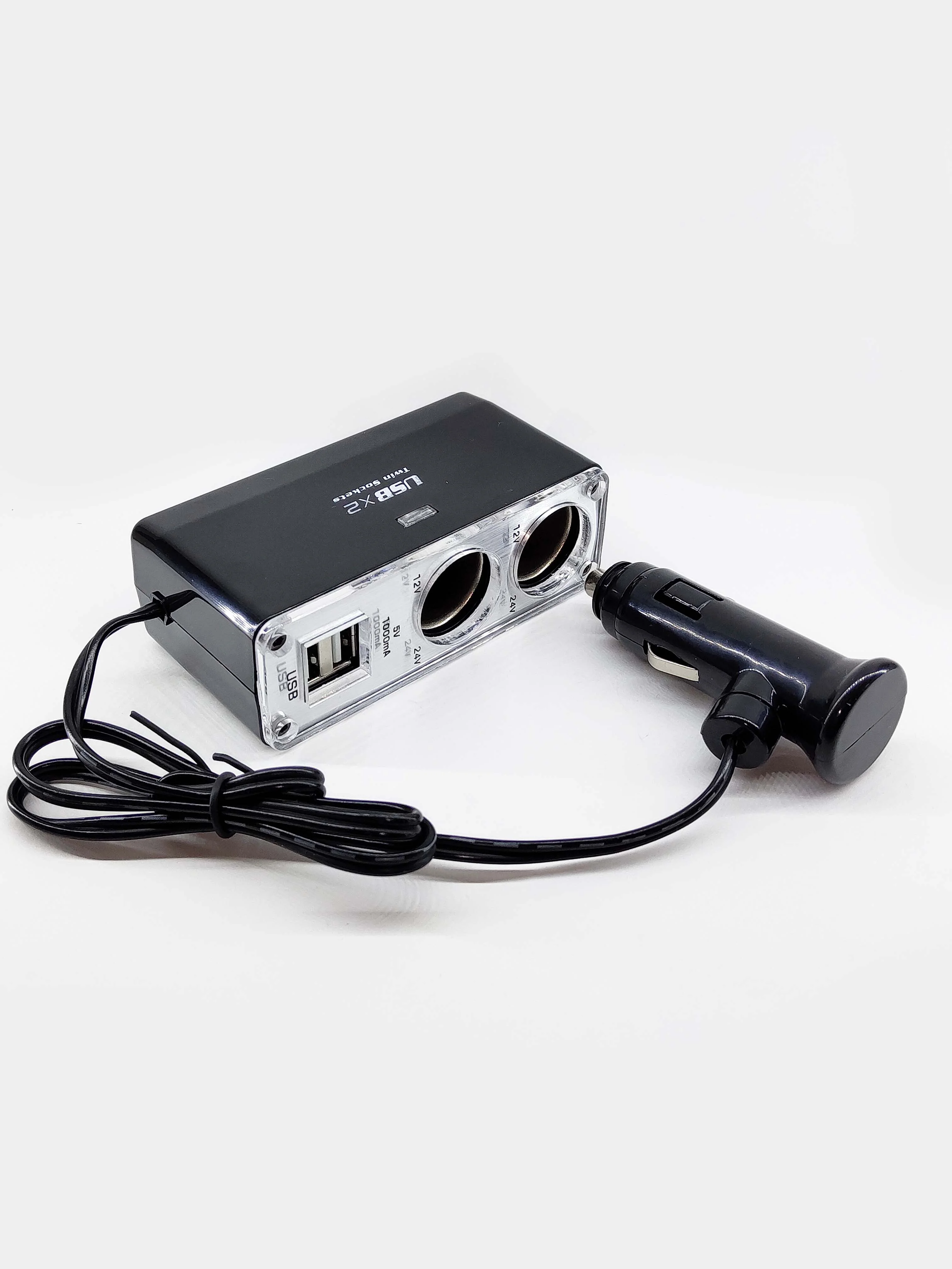 Разветвитель прикуривателя 2х, 2 USB, со шнуром